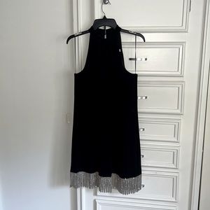 Trina Turk Black Sequin Fringe Halter Dress